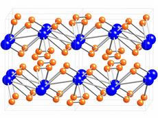 Die Struktur von Germaniumhydrid unter hohem Druck gemäss den Berechnungen. Blau die Germanium-Atome, orange die Wasserstoffatome. (Bild: zVg)
