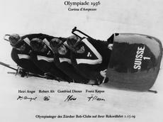 Die Olympiasieger von Cortina d‘ Ampezzo im 4er-Bob 1956: Heiri Angst, Robert Alt, Gottfried Diener und Franz Kapus.