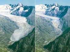 The Evolution of the Rhone glacier from 1850 until today. (Foto: VAW-ETHZ)