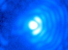 Bild eines einzelnen Sterns, aufgenommen mit der neuen APP Optik. Auf der rechten Seite des Sterns sind Beugungsringe zu erkennen, welche durch Lichtbrechung am Teleskop entstehen. (Bild: Sascha Quanz/ETH Zürich)