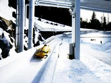 The Citius bobsleight in full flight: just over a year ago it rode for the first time on the Austrian bobsleigh track in Igls.