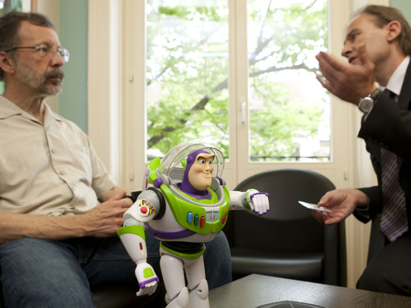 Markus Gross (l), ETH-Professor für Informatik und Direktor von «Disney Research Zurich» im Gespräch mit Ed Catmull, Präsident der Walt Disney und Pixar Animation Studios. (Bild: Philippe Hollenstein/ETH Zürich)