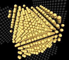 Die gelben Kugeln sind die schematisch dargestellten Atome, die den rund zwei Nanometer grossen Silber-Partikel bilden.(Bild: ETH Zürich)