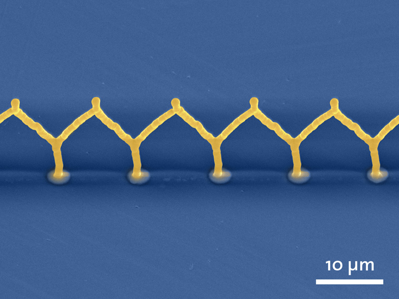Mit dem «NanoDrip» 3D-Druckverfahren lassen sich hauchfeine Strukturen zum Beispiel aus Gold herstellen.
