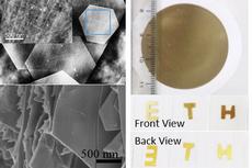 The hybrid film on a filter (r.a.) and on glass (ETH logo). REM reveals the micro (upper left) and nano (bottom left) structure of this particular material. (Images: from Li, C., Adv. Mater. 2013)