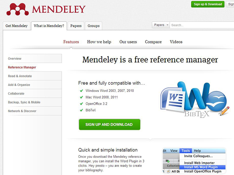 Mendeley unterstützt das Verwalten, Bearbeiten und Zitieren von Literatur und ermöglicht gemeinschaftliches Arbeiten an Literatursammlungen. (Screenshot: www.mendeley.com)